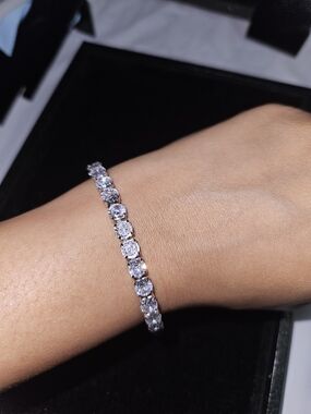 Silver Tone Brass Tennis Bracelet with Clear Stones - Women Jewelry